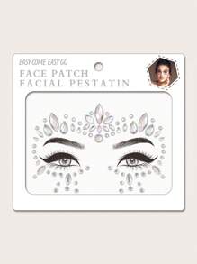 1 hoja de pegatina de tatuaje facial de rhinestone - Blanco - Ver 1