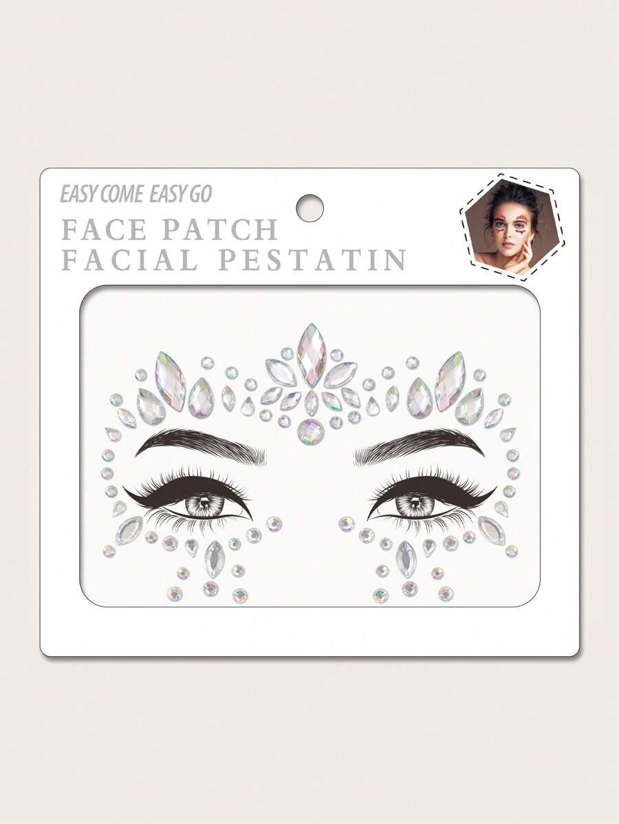 1 hoja de pegatina de tatuaje facial de rhinestone - Blanco - Ver 1