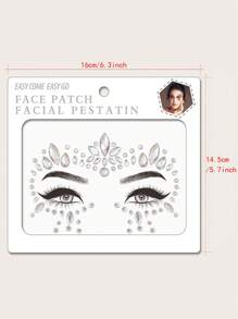 1 hoja de pegatina de tatuaje facial de rhinestone - Blanco - Ver 4