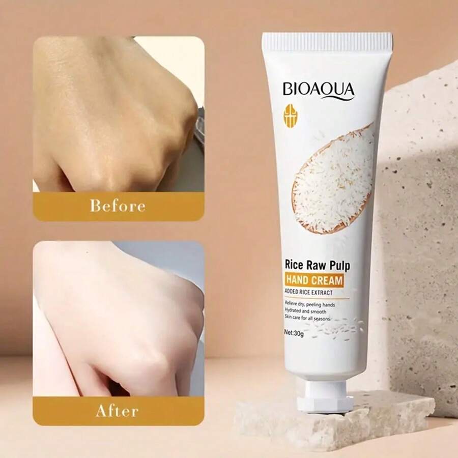 Moisturizing Rice Hand Cream Deeply Nourishes and Repairs Skin /Increases Elasticity/Refines Pores and Firm Skin/ Mild and Non-Irritating/Suitable for All Skin Types - White - View 1