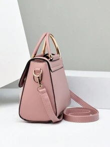 1pc Pink Color Metal Decorated Portable Short Wallet With Double Buckle For Women, Perfect For Daily Use, Date, Gift And Other Occasions. Fashionable And Versatile, Suitable For Handheld, Shoulder And Crossbody Styles, Best Mother's Day Gift Ideas, Mother Day Gifts, Mom Gifts, Mommy's Essentials, Mommy Bag For Going Out - Pink - View 3