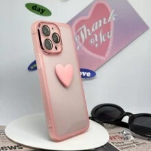 1个彩色电镀镜框，带精准孔位和哑光表面，纯色TPU防摔爱心手机壳，兼容国际版，非国内版 - 粉色 - 查看 2