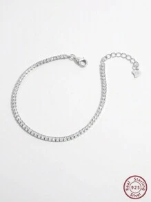 Vaerine 1條閃亮典雅的豪華女士手鍊,鑲有人造鋯石正方形零件,使用925純銀,適用於約會、派對、宴會和日常穿著,是突顯魅力的禮物。婚禮訂婚新娘珠寶 - 銀色 - 查看 6