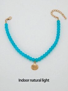 1pc Simple Alloy Cowrie Shell & Beaded Anklet With Random Of Handmade Beads For Women, Vacation Gift - Blue - View 6