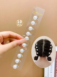 10 piezas de lindo clip de pelo para niñas con cuentas de imitación de perlas blancas