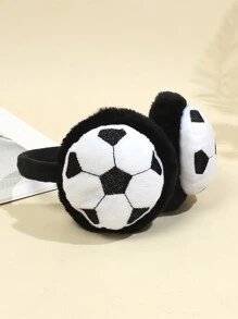 1pc Children's Soccer Themed Plush Ear Warmer, Warm & Protective For Outdoor Activities Such As Skiing And Cycling - Black and White - View 3