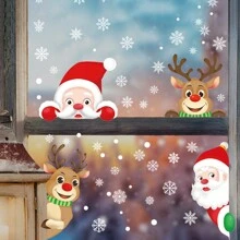2入組聖誕節可愛的聖誕老人和麋鹿diy靜電貼紙,適用於超市、咖啡店和便利店玻璃窗裝飾,兒童客廳窗戶節日氣氛裝飾,雙面高清pvc貼紙 - 彩色 - 查看 6
