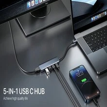 5端口USB Type-C集线器，支持4K，USB 3.0适配器分线器，适用于笔记本电脑配件 - 銀色 - 查看 4