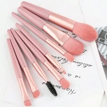 8 piezas Set de brochas de maquillaje mini portátil mate, adecuado para casa con de viaje - Beis - Ver 4