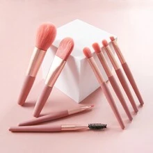 8 piezas Set de brochas de maquillaje mini portátil mate, adecuado para casa con de viaje - Beis - Ver 3