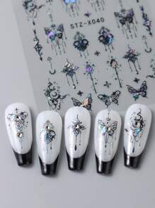 2片激光蝴蝶美甲贴纸 全息黑色珠宝蝴蝶自粘滑块 3D美甲贴花装饰美甲贴片 美甲设计美甲技巧 朋友礼物 DIY美甲用品 - 黑色 - 查看 3