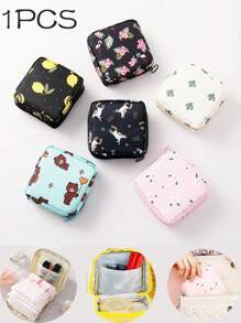 審美風格韓國風漫畫圖案拉鍊口紅袋旅行化妝袋，1入組多功能化妝品手提包沐浴洗漱掏耳朵小物包，可收納口紅，化妝刷，護膚品，手機，，小物品，適用於家庭，旅行，度假和學校使用，化妝袋化妝袋護膚袋儲物化妝品組合