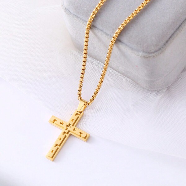 1 Piece Of Creative Punk Style Men’s Cross Necklace, Simple And Versatile Stainless Steel Necklace Gift