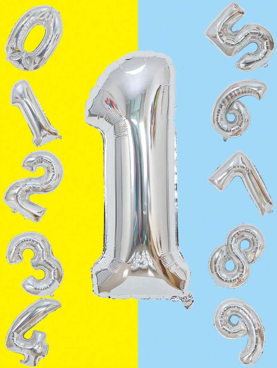 1 quả bóng bay số bằng giấy bạc màu bạc, đường kính 40 inch, bóng bay số lớn bằng polyester (0-9), bóng trang trí, có thể tái sử dụng, thích hợp cho trang trí sinh nhật, trang trí tiệc, kỷ niệm, trang trí phòng, kỷ niệm ngày cưới và đồ dùng tiệc tùng. - Bạc - Xem 1