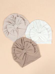 (3pcs/Pack) Newborn Baby Solid Four-Sided Stretch Hat With Bowknot Love Valentine - Multicolor - View 2