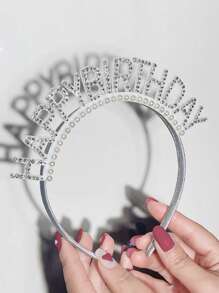 1pc Glamorous & Sparkly Rhinestone Letter Birthday Headband - White - View 1