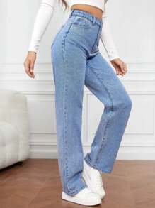 Women Jeans - 淺色水洗藍 - 查看 3