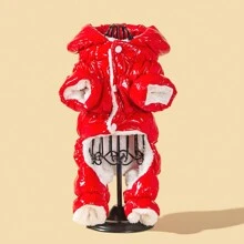 1pc Red Shiny Pet High-collar Four-legged Coat, Suitable For Cat & Dog Winter Travelling Wearing To Keep Warm - Red - View 3