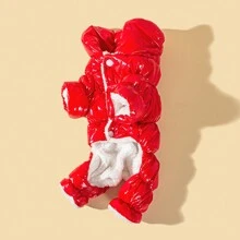 1pc Red Shiny Pet High-collar Four-legged Coat, Suitable For Cat & Dog Winter Travelling Wearing To Keep Warm - Red - View 4