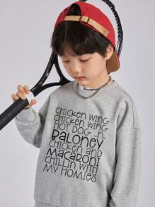Tween Boy Letter Printed Round Neck Sweatshirt For Casual And Street Style In Autumn/Winter - Grey - View 1