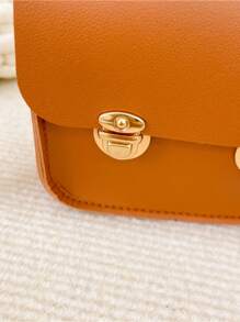 兒童復古極簡小肩袋,迷你袋,秋冬時尚多用途 - 棕色 - 查看 5