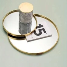 Glass Mirror Round Tray Home Decoration - Gold - View 3