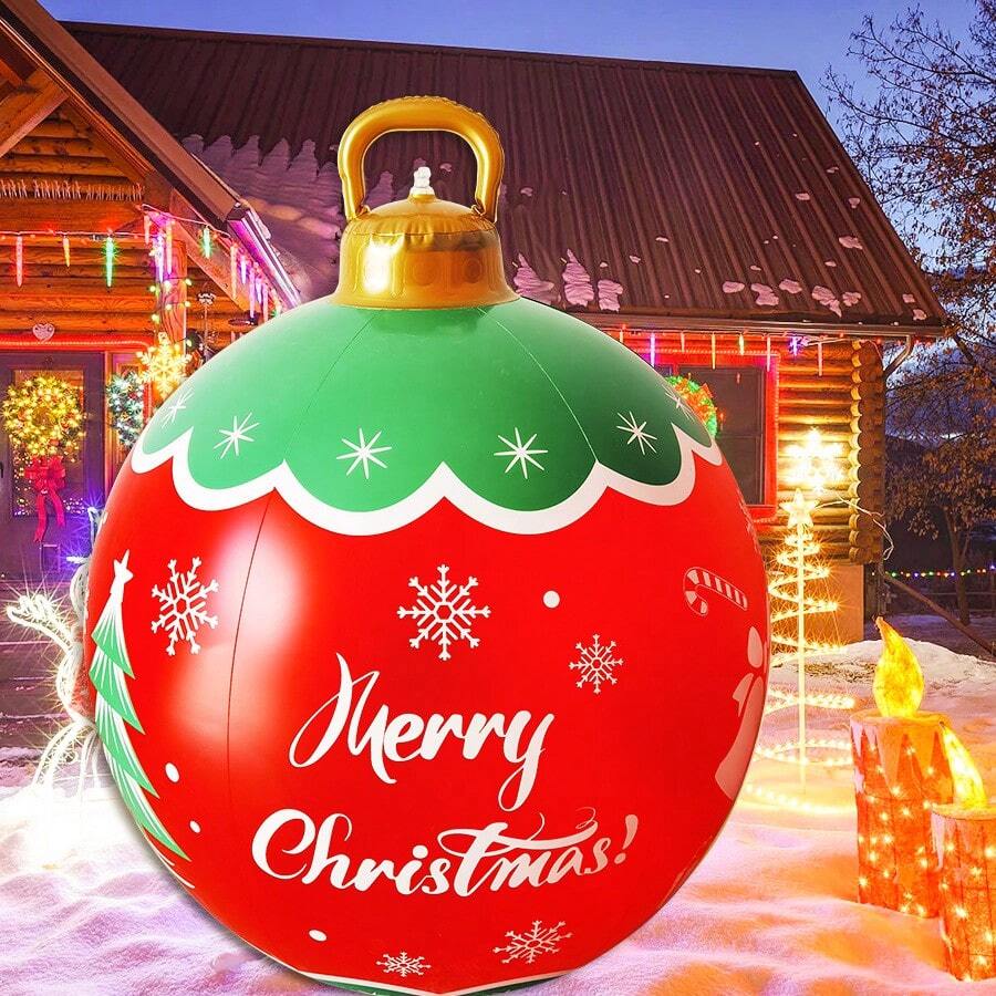 Inflatable Christmas Balls Christmas Decorated Ball Ornaments 24 Inch
