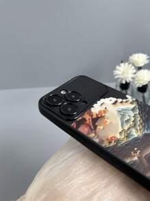 1pc Black Tpu Phone Case With Scenic Pattern And Large Display Window, Compatible With Iphone Models - Multicolor - View 3