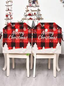 1入聖誕椅套23*17英寸牛津格子餐椅套,適用於聖誕派對、婚禮、廚房、餐廳、家居和節日裝飾 - 紅色 - 查看 1