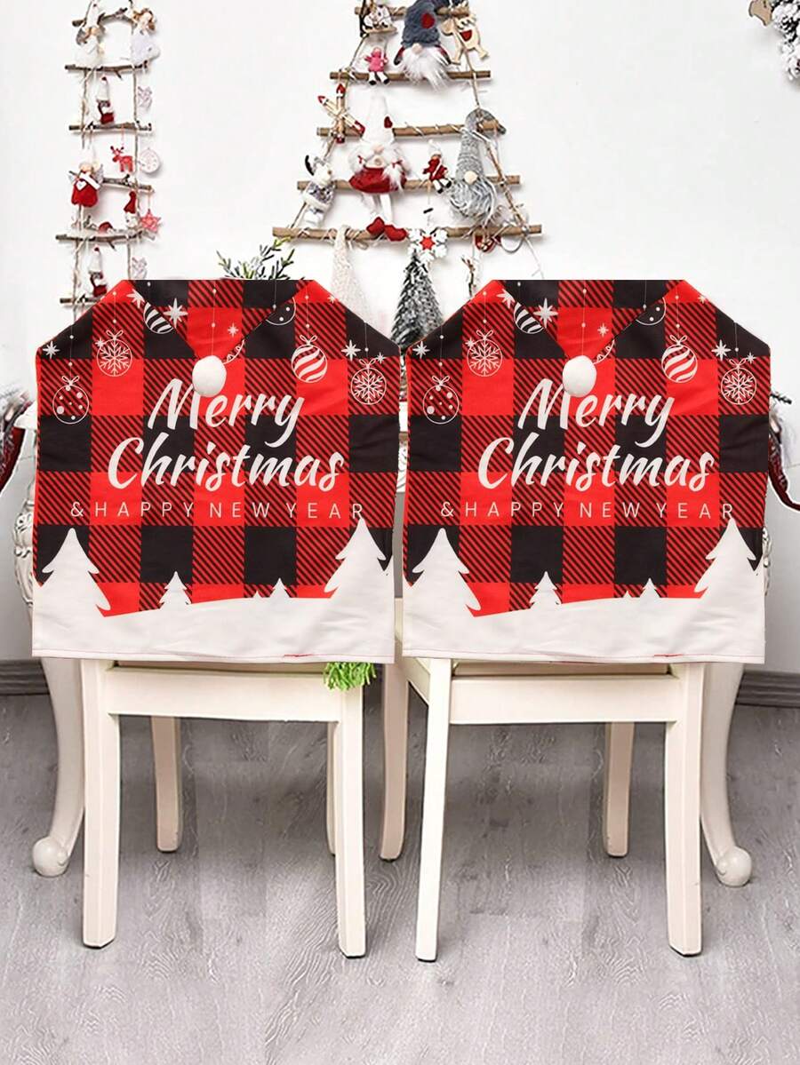 1入聖誕椅套23*17英寸牛津格子餐椅套,適用於聖誕派對、婚禮、廚房、餐廳、家居和節日裝飾 - 紅色 - 查看 1