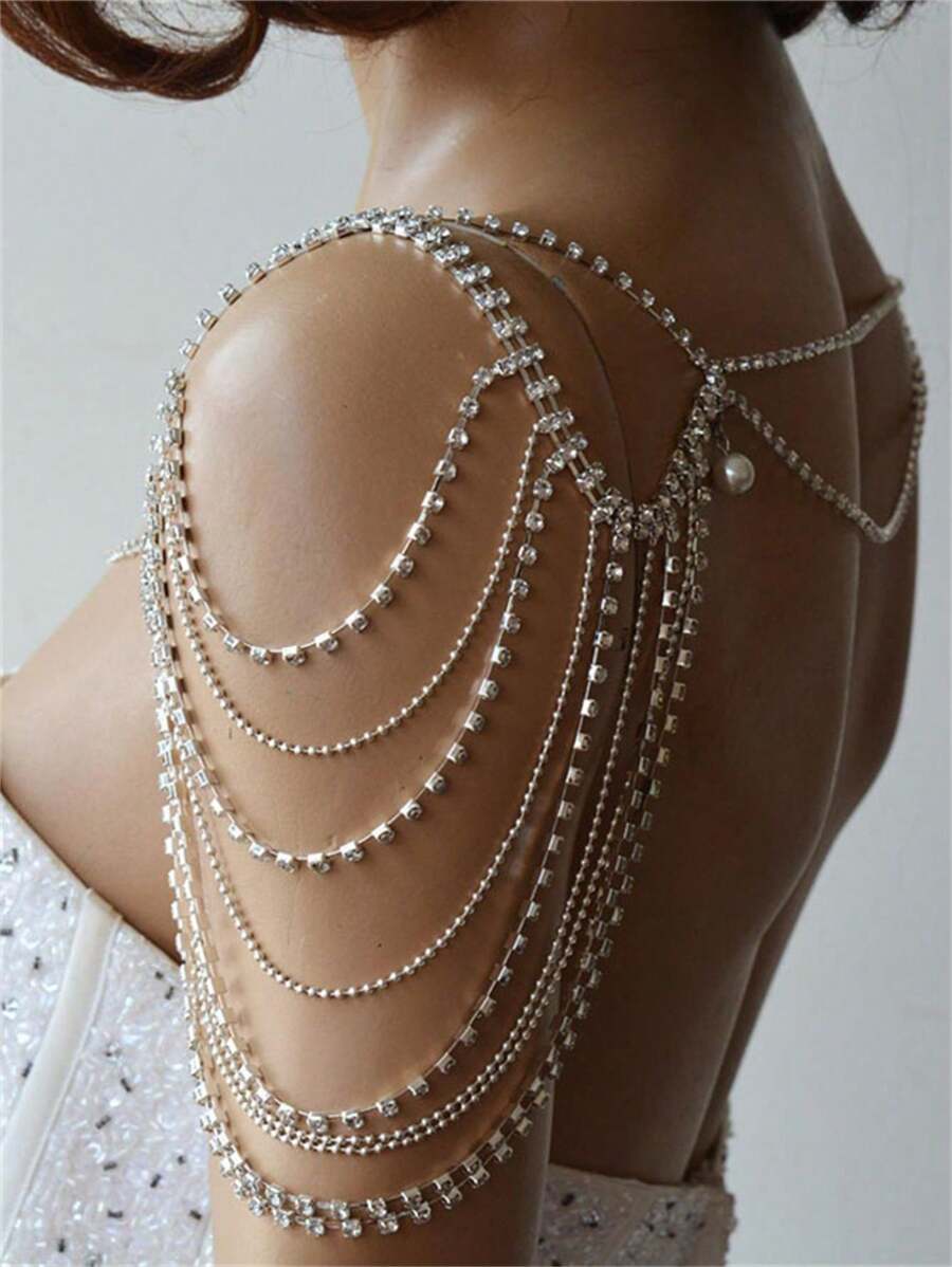 Luxury Sparkling Rhinestone Shoulder Chain, Bridal Wedding Body Jewelry