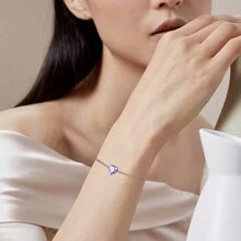 1pc Hearts Bracelet For Women Girls, Zirconia Birthstone Bracelets 925 Sterling Silver Anklets Elegant Chain Jewelry Gift For Her Mom Wife Girlfriend Birthday Anninversary Dating Valentine's Day Gifts, Mother's Day Gifts - Heart-shaped - View 11