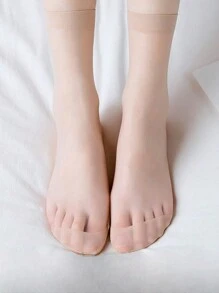 10 Pairs Of Women Beige Crystal Nylon Socks, Fashionable And Versatile For Daily Wear, Fall Socks - Apricot - View 5