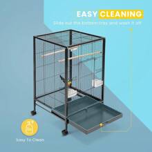 VIVOHOME 30 Inch Height Wrought Iron Bird Cage With Rolling Stand For Parrots Conure Lovebird Cockatiel Black & White