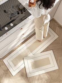 1 件卡其色几何图案 PU 皮革厨房地垫，简约北欧风格，防滑、防震、易清洁、缓解脚部压力、防水，适用于厨房、家居、浴室装饰、浴室地毯、户外地毯、门垫、秋季装饰、浴室配件、返校入口装饰 - 卡其色 - 查看 2