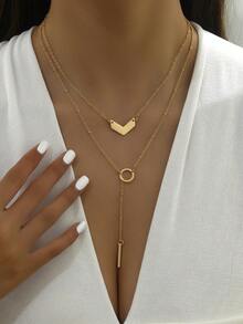 1只幾何極簡風格金屬吊墜項鍊,適合女性日常佩戴 - 金黃色 - 查看 2