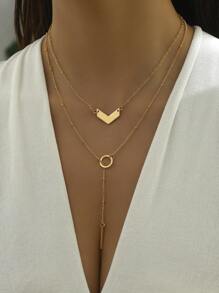 1只幾何極簡風格金屬吊墜項鍊,適合女性日常佩戴 - 金黃色 - 查看 1