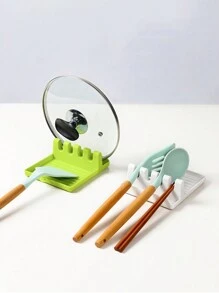 創意鍋刮架家用湯匙墊筷子壺蓋收納廚房架臺面鍋刮勺子架 - 綠色 - 查看 1