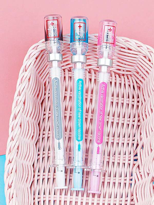 1pc New Creative Syringe Gel Pen Simulation Eliminates Virus Injection Syringe Shape Black Ink