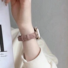 1条装饰时尚优雅纤薄真皮表带，兼容 Series 10/9/8/7/6/5/4/3/2/1 SE，女士款，金色、银色、万圣节黑色吊坠可选，运动纤薄风格，尺寸：38mm、40mm、41mm、42mm、44mm、45mm、46mm、49mm，兼容 Ultra/Series 10/9/8/7/6/5/4/3/2/1 SE - 玫瑰粉 - 查看 10