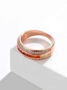 LEKANI 1 件 S925 純銀戒指,彩虹色,輕奢時尚,獨特設計和個性化,送給最好朋友或女朋友的完美禮物,日常佩戴 - 玫瑰金 - 查看 3