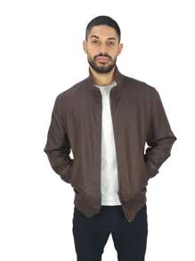 HPC POLO Men's Vinyl Leather Bomber Jacket CASUAL - Coffee Brown - View 1