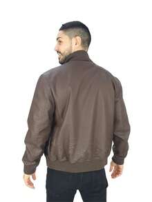 HPC POLO Men's Vinyl Leather Bomber Jacket CASUAL - Coffee Brown - View 3