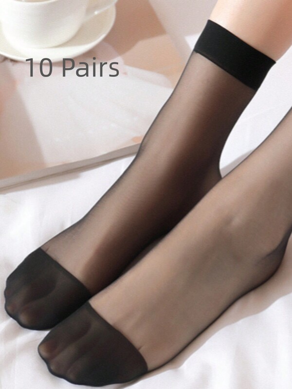 10 Pairs Women Black Crystal Stockings, Fashionable And Versatile For Daily Wear