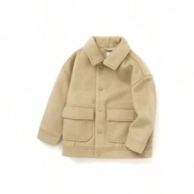 Balabala Áo khoác len hai mặt dáng rộng cổ điển Young Boy - Màu Khaki - Xem 1