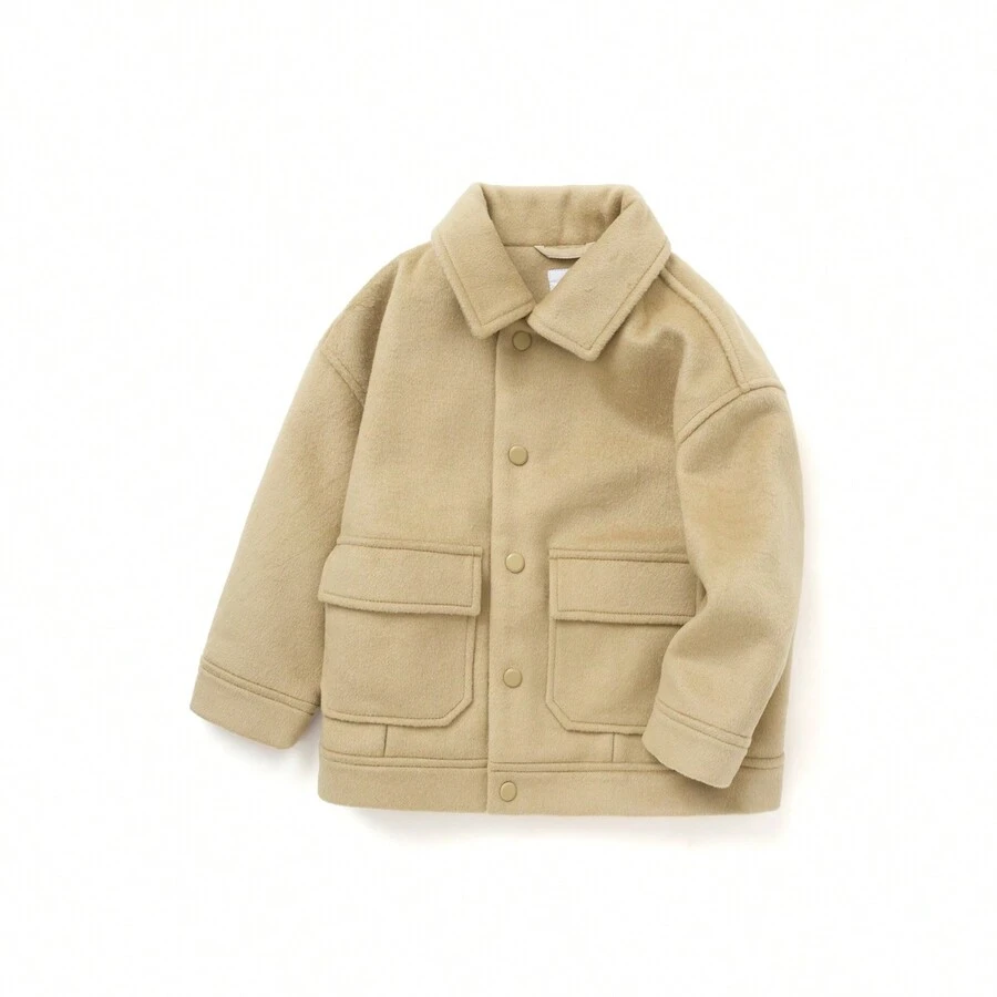 Balabala Áo khoác len hai mặt dáng rộng cổ điển Young Boy - Màu Khaki - Xem 1