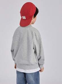 Tween Boy Letter Printed Round Neck Sweatshirt For Casual And Street Style In Autumn/Winter - Grey - View 7