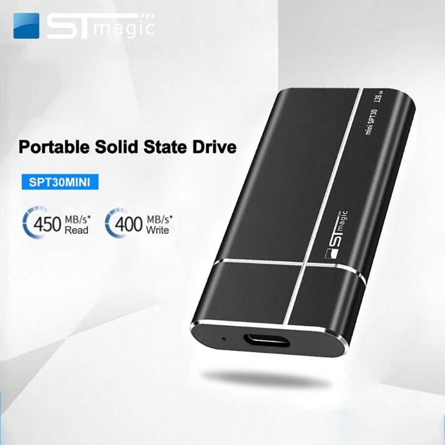Stmagic便攜式ssd 128gb 256gb 512gb 1tb 2tb 迷你外接固態硬盤,480mb/s適用於筆記本電腦智能手機ps4 Pc電視禮物 - 黑色 - 查看 1