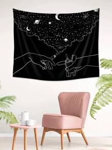 1 件烟雾印花星空图案涤纶纤维现代风格方形壁挂适用于客厅/卧室装饰、房间旗帜、房间装饰、挂毯、墙壁装饰、墙壁艺术、房间用品、房间旗帜、家居装饰、挂毯 - 黑與白 - 查看 6