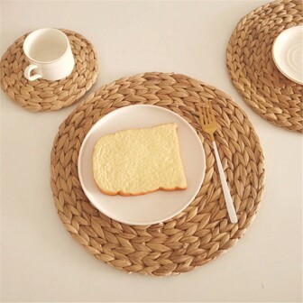1pc Hand-Woven Water Gourd Straw Round Placemat For Dining Table, Heat Insulation, Anti-Scalding, Drainage Cushion For Cups And Bowls Camping